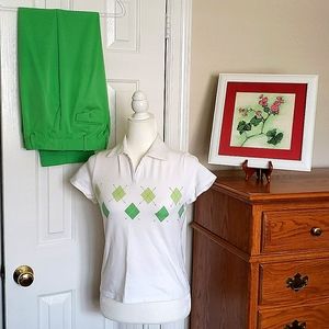Talbots Argyle Rhinestone Elastic Waist Pant Set EUC